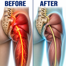 Before and after: the sciatic nerve compressed by the locked muscle, then released
