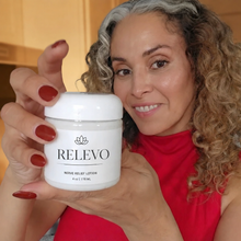Customer holding the RELEVO lotion jar