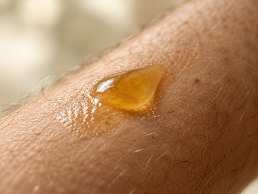 A drop of oil absorbing into skin
